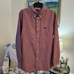 Chaps Men's Red and Blue Plaid Shirt Sz L